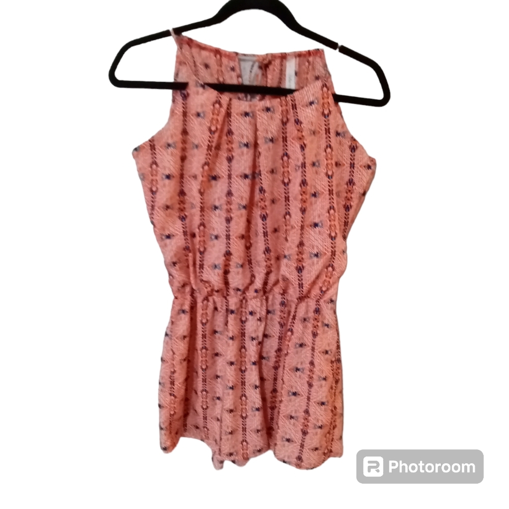 Hello Miss halter style romper, orange, white & blue, Ladies sz S